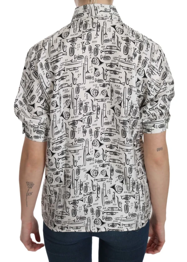 Dolce & Gabbana Women's Musical Instrument Print Silk Collared Top