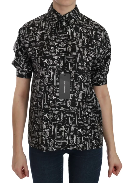 Dolce & Gabbana Women's Elegant Musical Instrument Silk Top