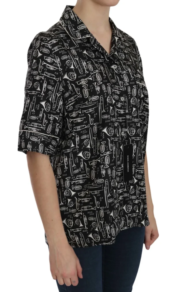 Dolce & Gabbana Women's Musical Instrument Silk Collared Top