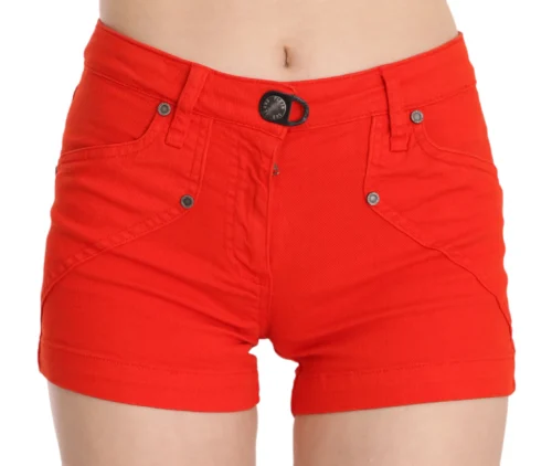 PLEIN SUD Women's Chic Mid Waist Mini Shorts in Vibrant Orange