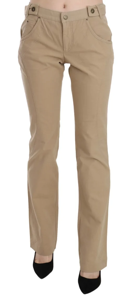 Just Cavalli Women's Beige Mid Waist Straight Leg Pants