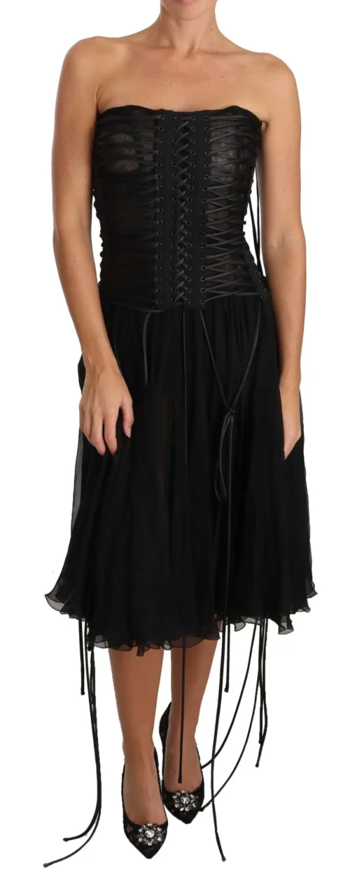 Dolce & Gabbana Women's Elegant Strapless A-line Midi Corset Dress