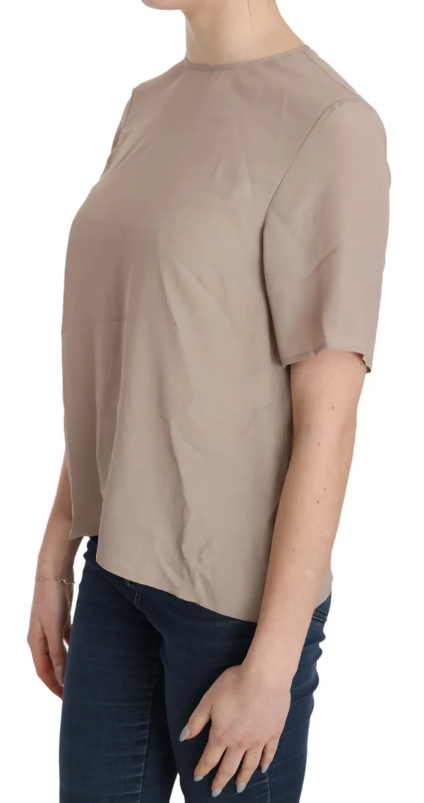 Dolce & Gabbana Women's Elegant Beige Silk Blend Crew Neck Blouse