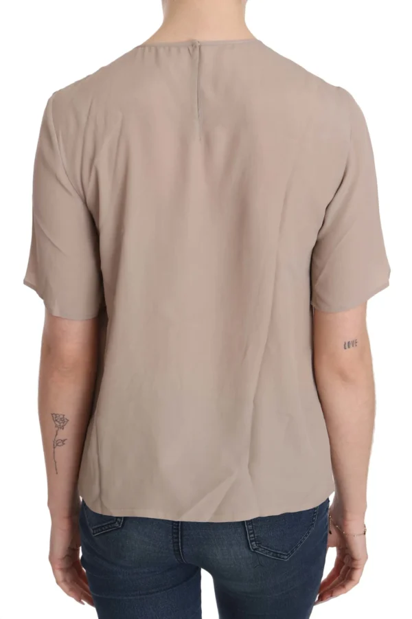 Dolce & Gabbana Women's Elegant Beige Silk Blend Crew Neck Blouse