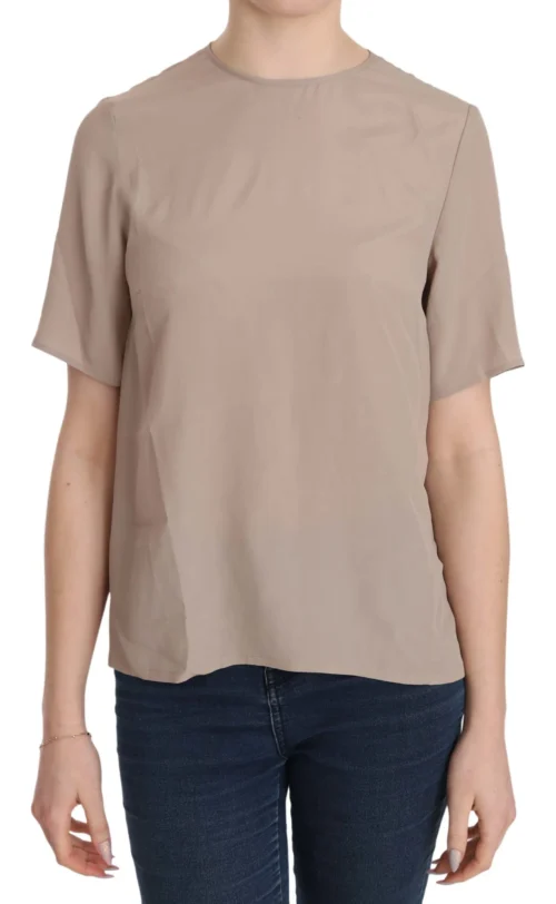 Dolce & Gabbana Women's Elegant Beige Silk Blend Crew Neck Blouse