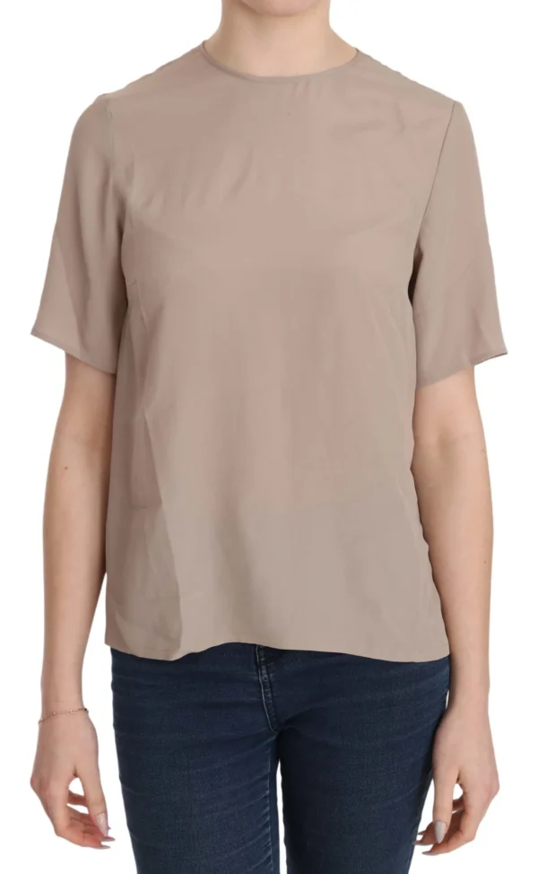Dolce & Gabbana Women's Elegant Beige Silk Blend Crew Neck Blouse