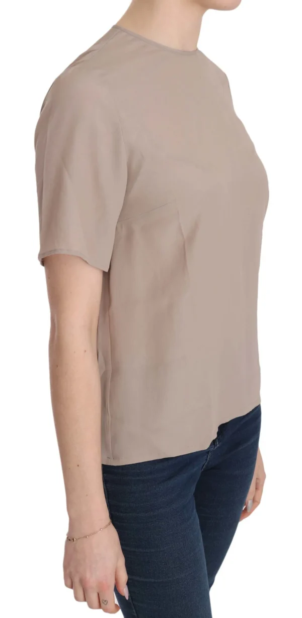 Dolce & Gabbana Women's Elegant Beige Silk Blend Crew Neck Blouse
