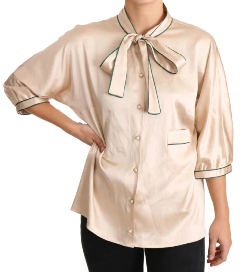 Dolce & Gabbana Women's Elegant Beige Silk Blend Blouse Top