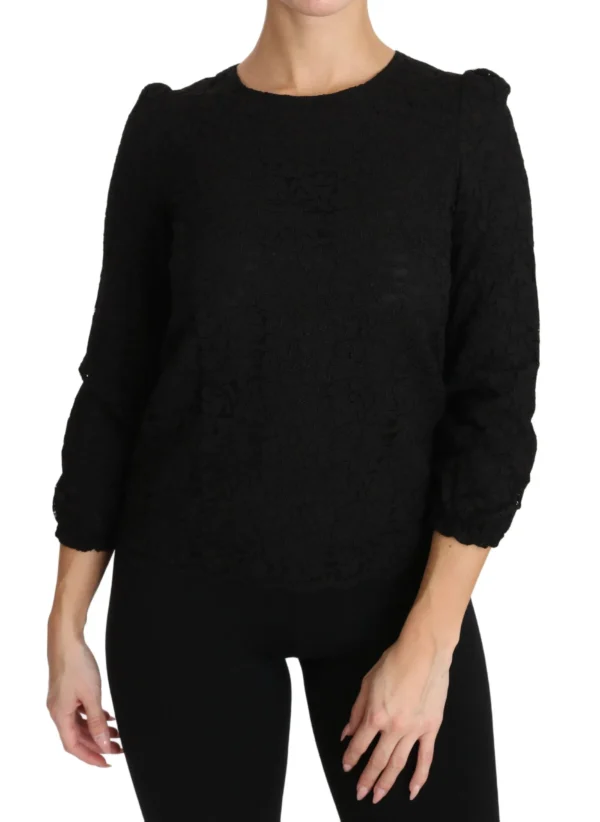 Dolce & Gabbana Women's Elegant Black Floral Crewneck Blouse