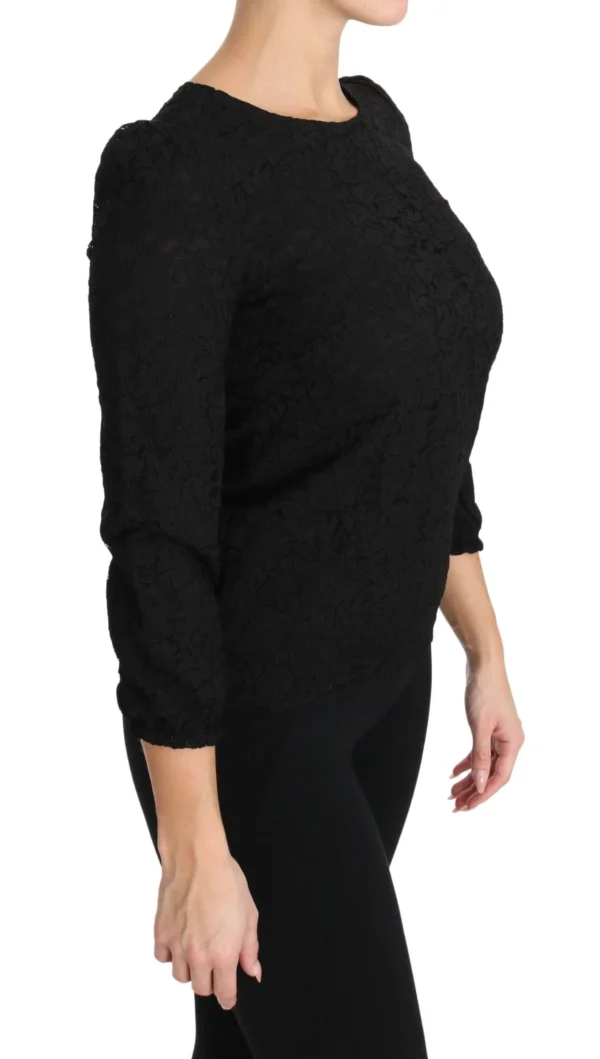 Dolce & Gabbana Women's Elegant Black Floral Crewneck Blouse