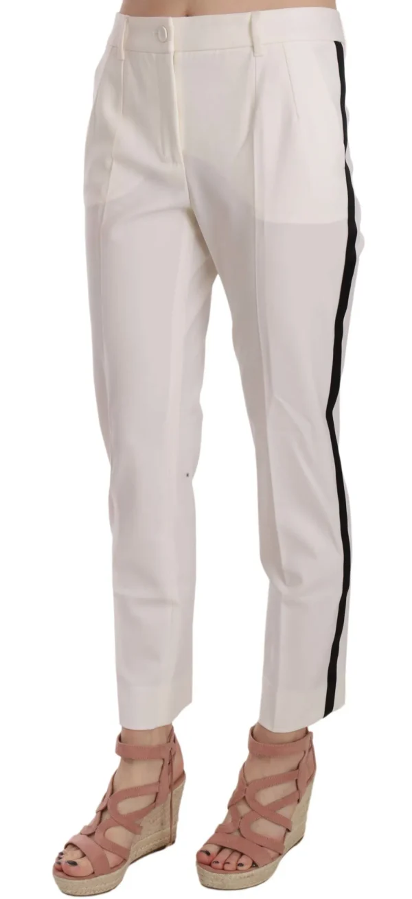Dolce & Gabbana Women's Elegant White Stripe Wool Tapered Trousers