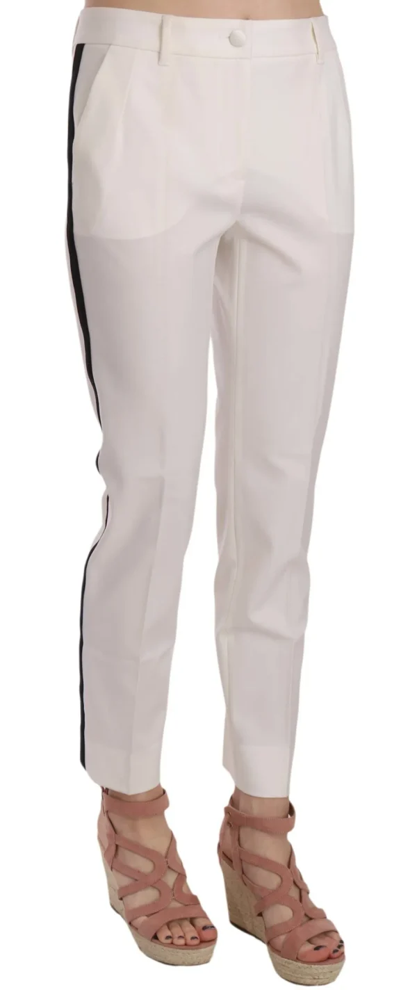 Dolce & Gabbana Women's Elegant White Stripe Wool Tapered Trousers