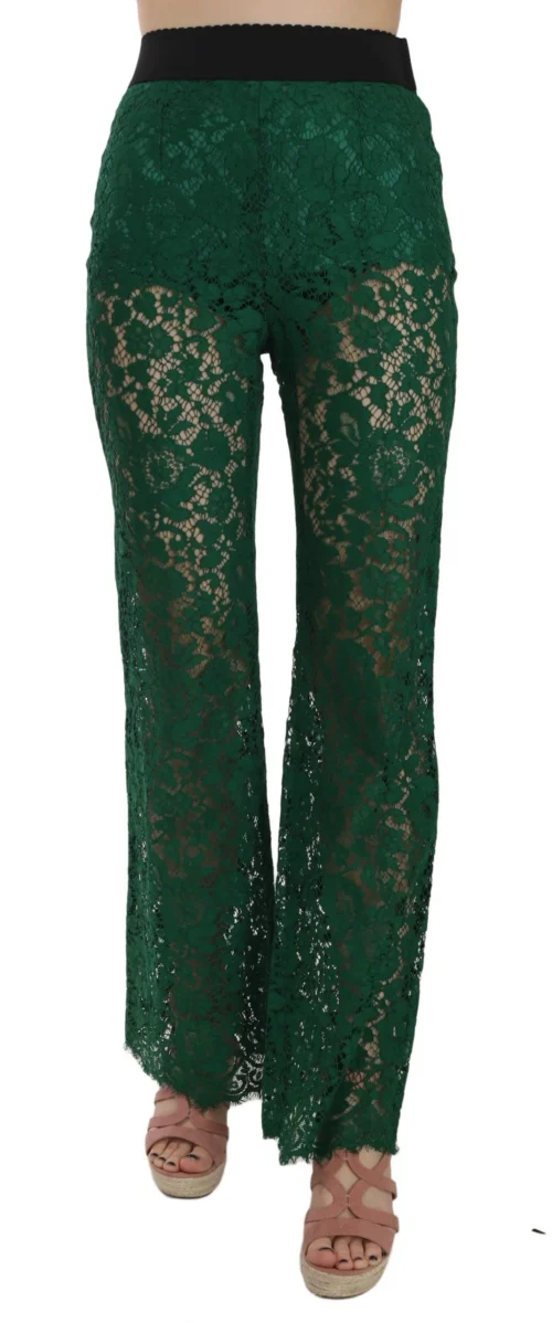 Dolce & Gabbana Women's Floral Lace Green Palazzo Trousers