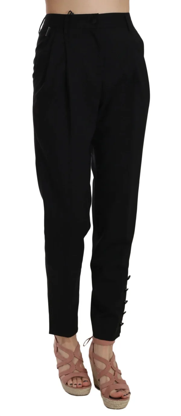 Dolce & Gabbana Women's Elegant Pleated Tapered Black Trousers