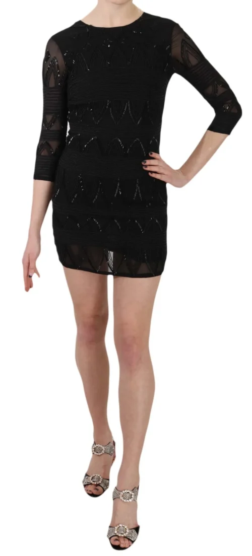 John Richmond Women's Elegant Black Silk Mini Dress with Sequins