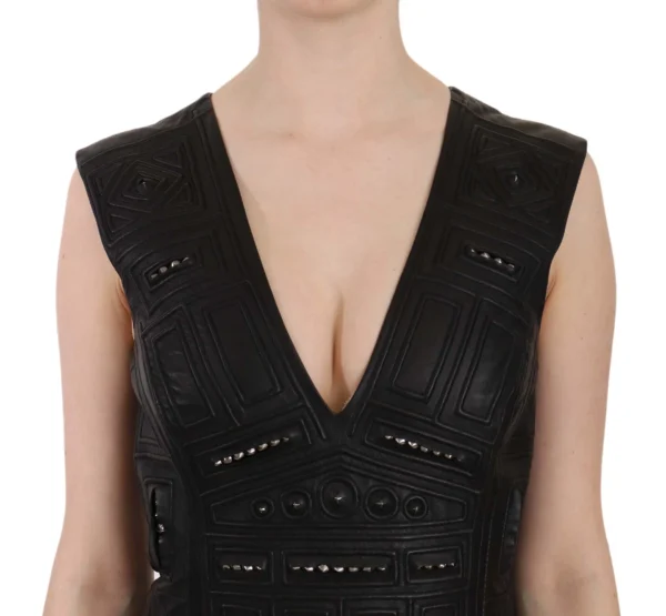 John Richmond Women's Studded Black Leather Mini Sheath Dress