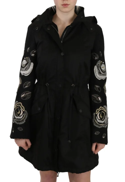 John Richmond Women's Elegant Black Beaded Parka Jacket for Women
