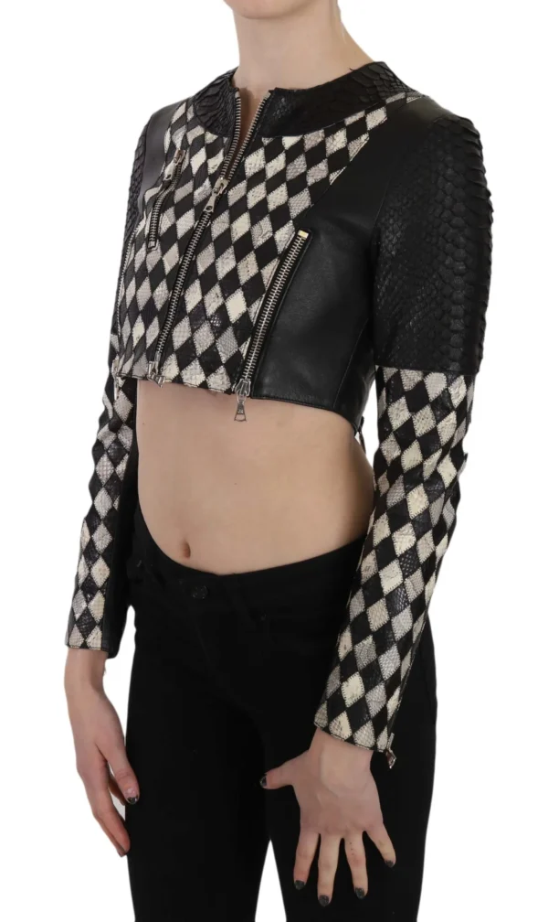 John Richmond Women's Chic Biker-Inspired Cropped Leather Jacket