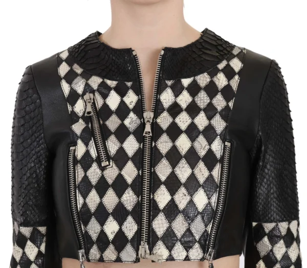 John Richmond Women's Chic Biker-Inspired Cropped Leather Jacket