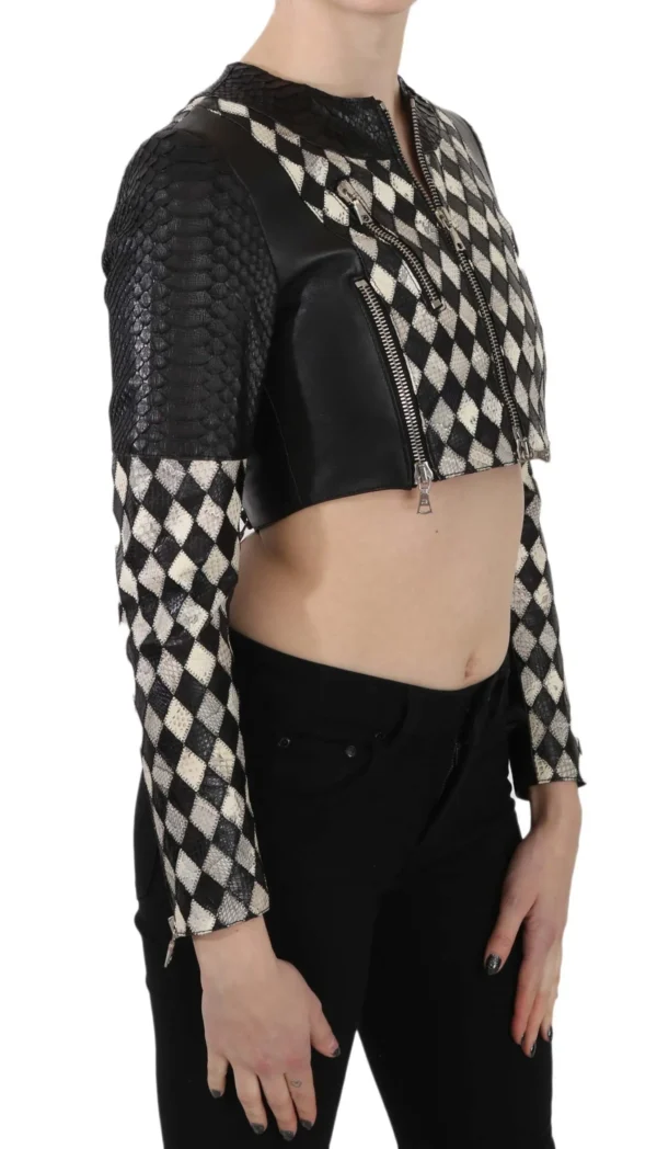 John Richmond Women's Chic Biker-Inspired Cropped Leather Jacket