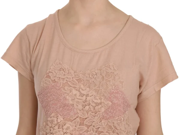 PINK MEMORIES Women's Elegant Cream Lace Round Neck Blouse