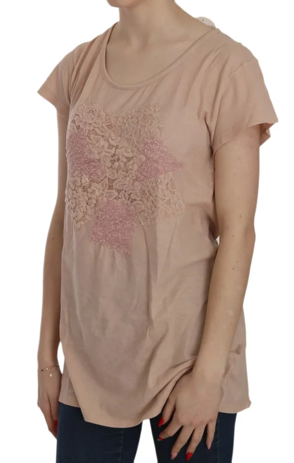 PINK MEMORIES Women's Elegant Cream Lace Round Neck Blouse