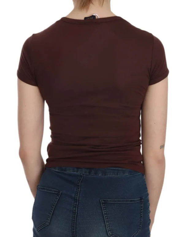 Exte Women's Chic Brown Hearts Print Crew Neck Blouse