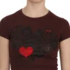 Exte Women's Chic Brown Hearts Print Crew Neck Blouse