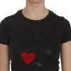Exte Women's Black Hearts Print Crew Neck Blouse