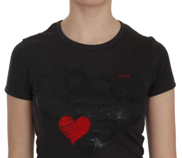 Exte Women's Black Hearts Print Crew Neck Blouse