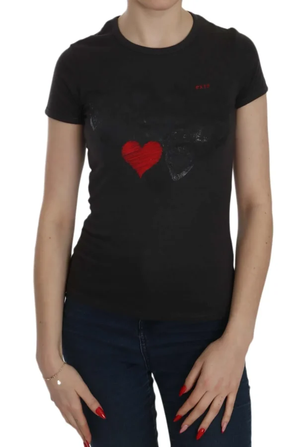 Exte Women's Black Hearts Print Crew Neck Blouse