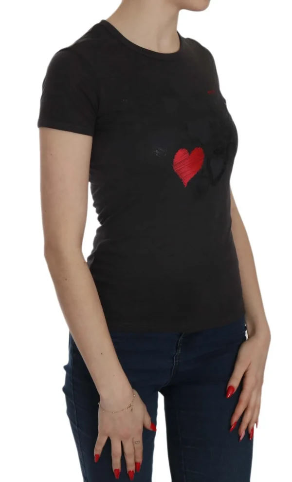 Exte Women's Black Hearts Print Crew Neck Blouse