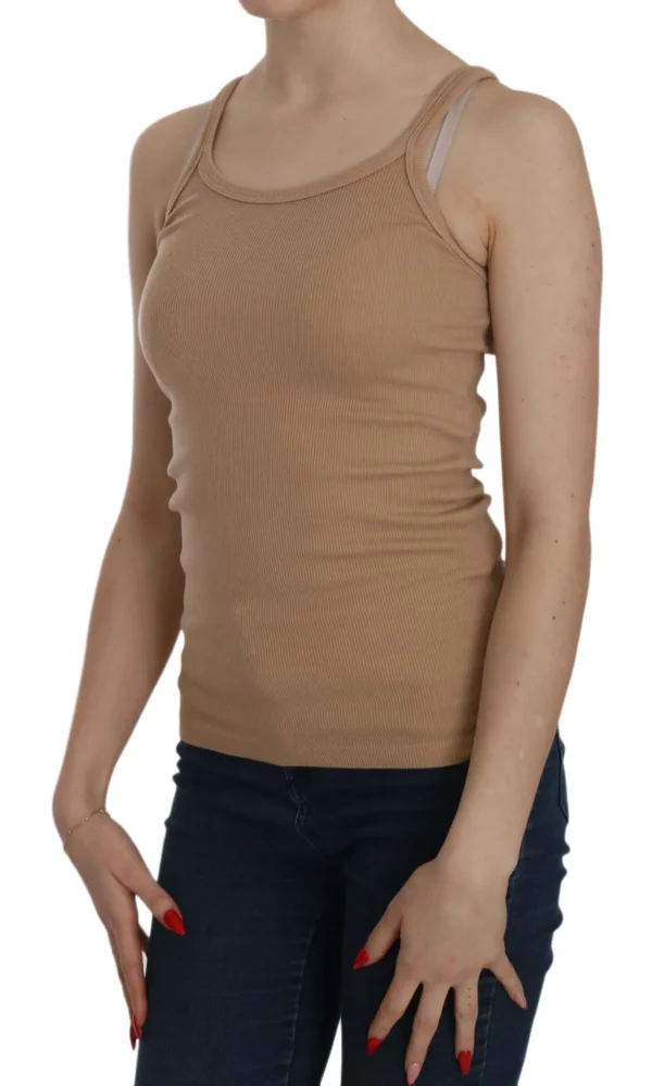 PINK MEMORIES Women's Beige Cotton Spaghetti Strap Tank