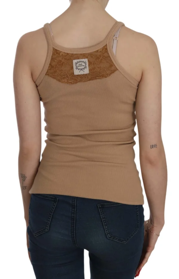 PINK MEMORIES Women's Beige Cotton Spaghetti Strap Tank