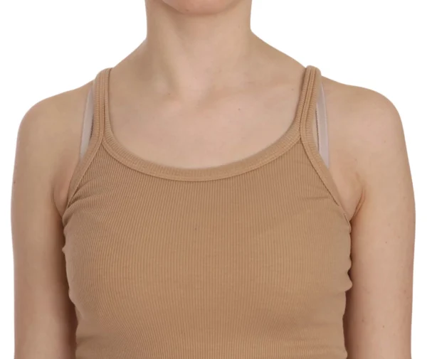 PINK MEMORIES Women's Beige Cotton Spaghetti Strap Tank