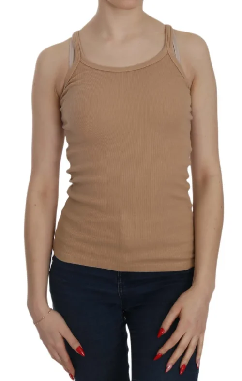 PINK MEMORIES Women's Beige Cotton Spaghetti Strap Tank