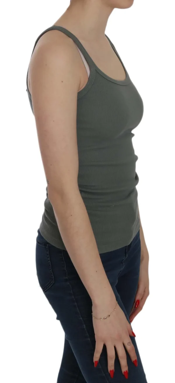 PINK MEMORIES Women's Elegant Round Neck Sleeveless Green Cotton Blouse