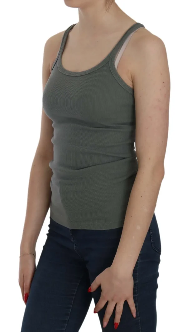 PINK MEMORIES Women's Elegant Round Neck Sleeveless Green Cotton Blouse