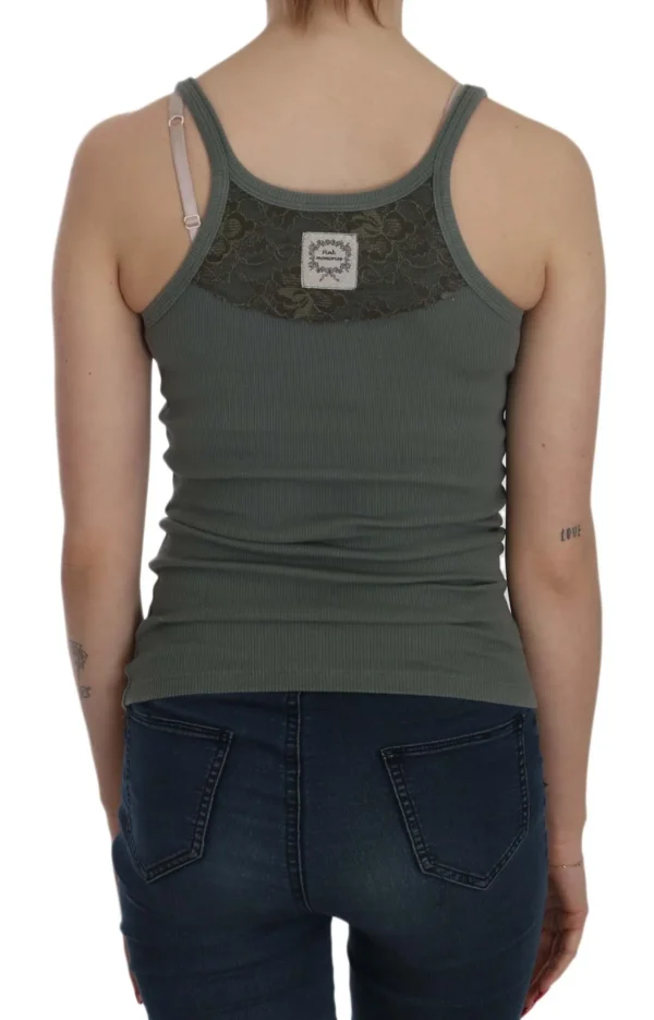 PINK MEMORIES Women's Elegant Round Neck Sleeveless Green Cotton Blouse