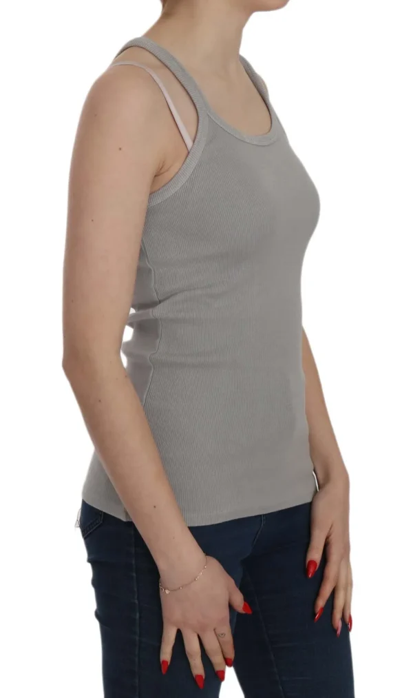 PINK MEMORIES Women's Elegant Sleeveless Grey Cotton Blouse