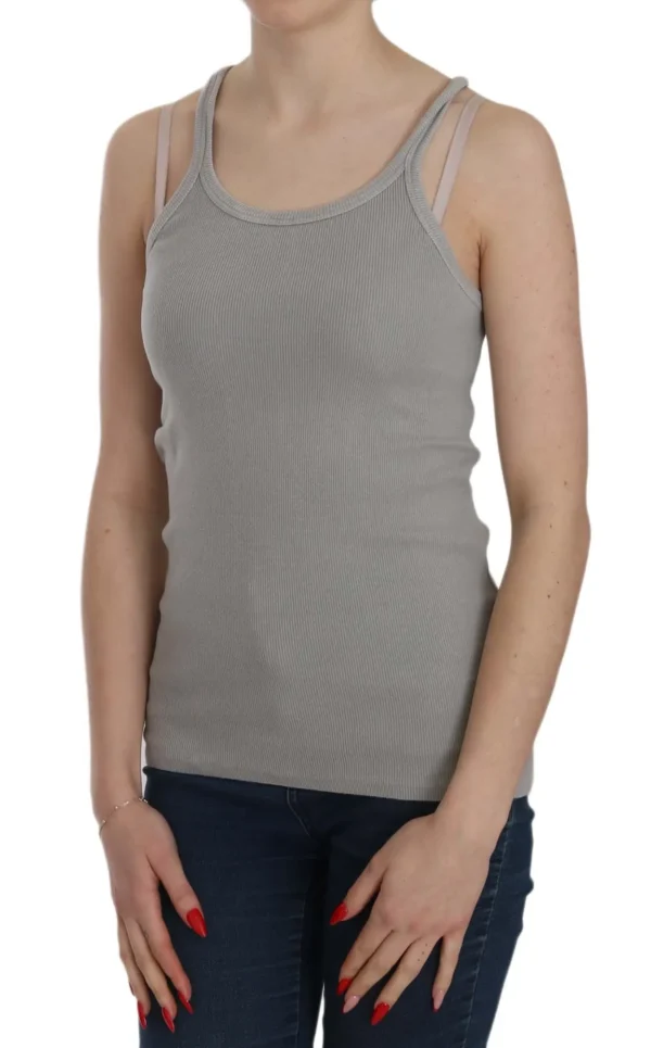 PINK MEMORIES Women's Elegant Sleeveless Grey Cotton Blouse