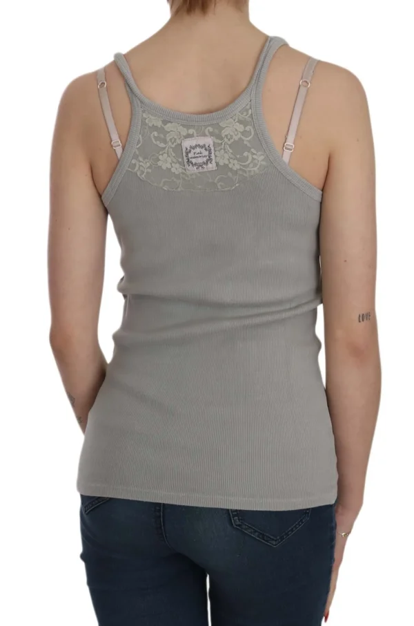PINK MEMORIES Women's Elegant Sleeveless Grey Cotton Blouse
