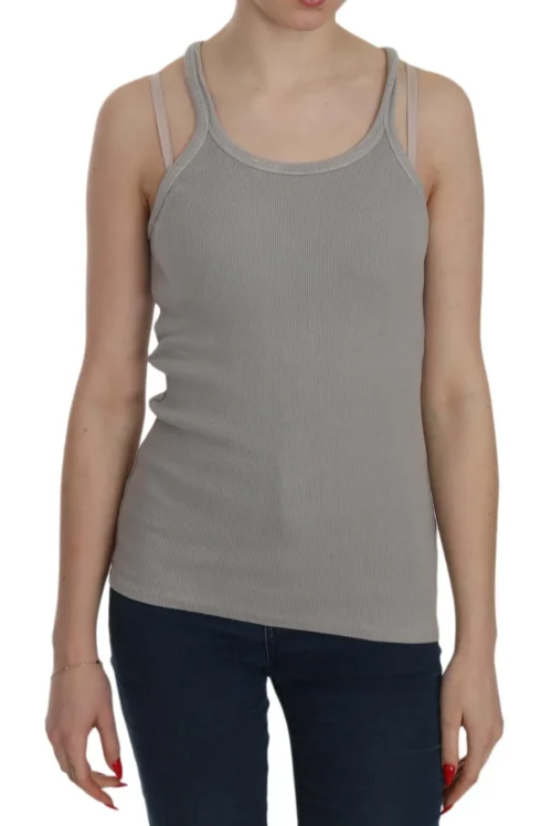 PINK MEMORIES Women's Elegant Sleeveless Grey Cotton Blouse