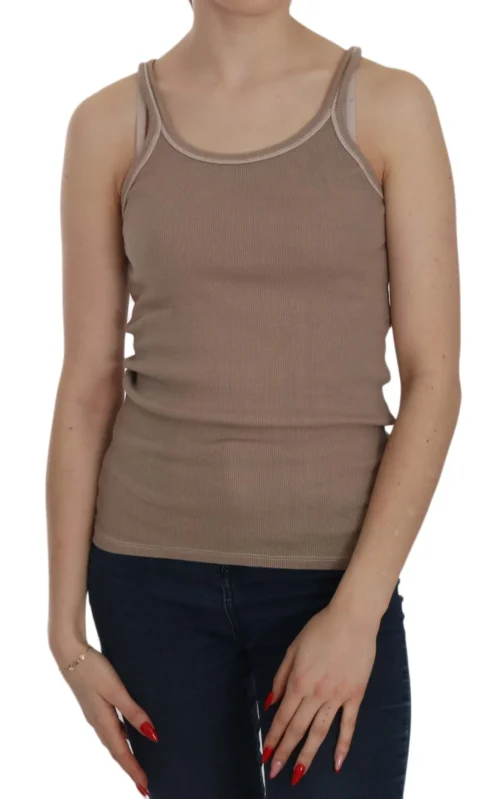 PINK MEMORIES Women's Chic Brown Sleeveless Spaghetti Strap Top