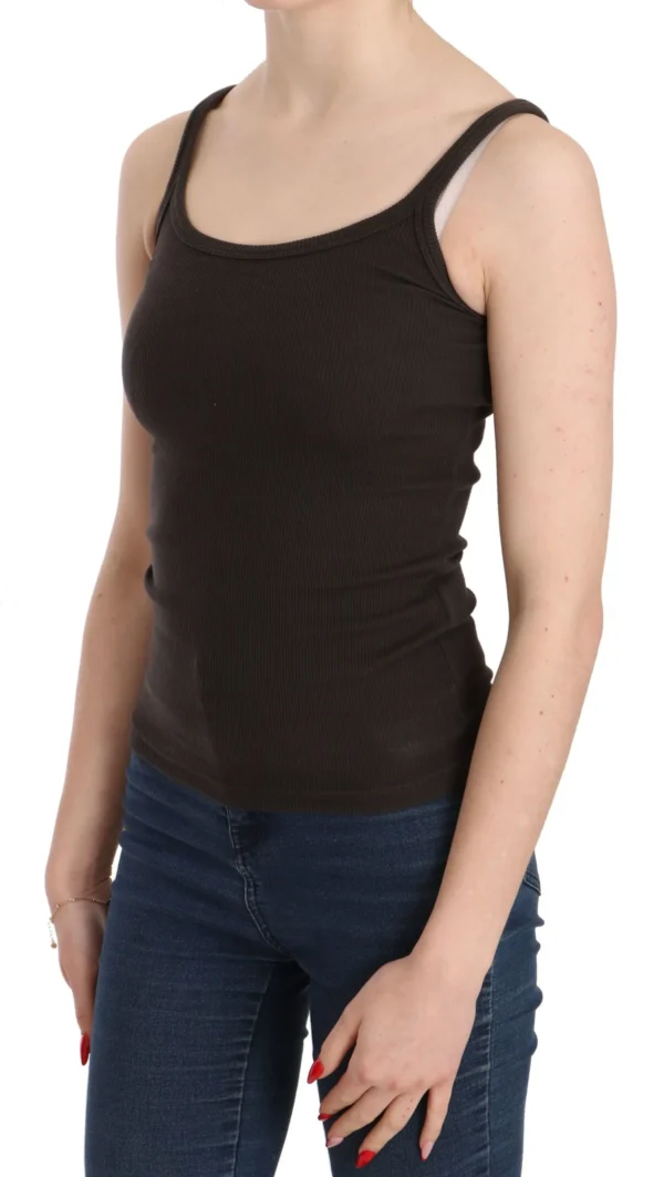 PINK MEMORIES Women's Elegant Dark Brown Spaghetti Strap Blouse