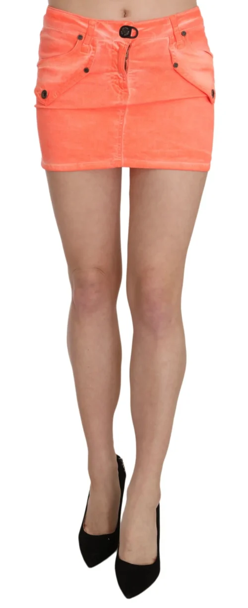 PLEIN SUD Women's Vibrant Orange Mini Skort with Logo Detail