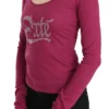 Exte Women's Elegant Pink Crystal Embellished Long Sleeve Top