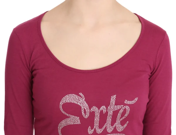 Exte Women's Elegant Pink Crystal Embellished Long Sleeve Top