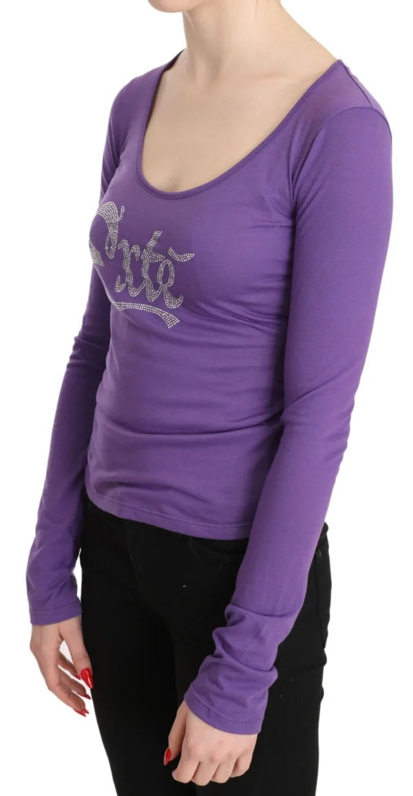 Exte Women's Elegant Purple Crystal Embellished Long Sleeve Top