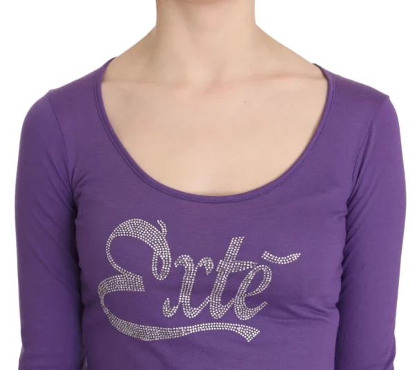 Exte Women's Elegant Purple Crystal Embellished Long Sleeve Top